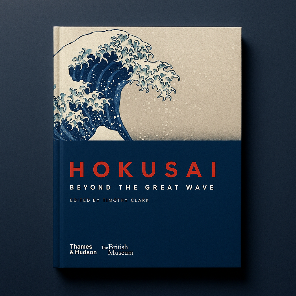 Book cover of 'Hokusai: Beyond the Great Wave' with wave illustration on a dark background