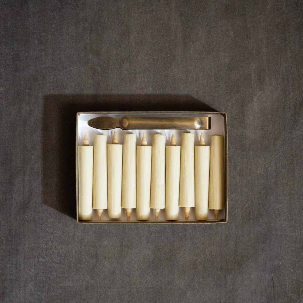 Japanese Sumac Wax Candles [7cm] - Set of 10 with a brass wick trimmer