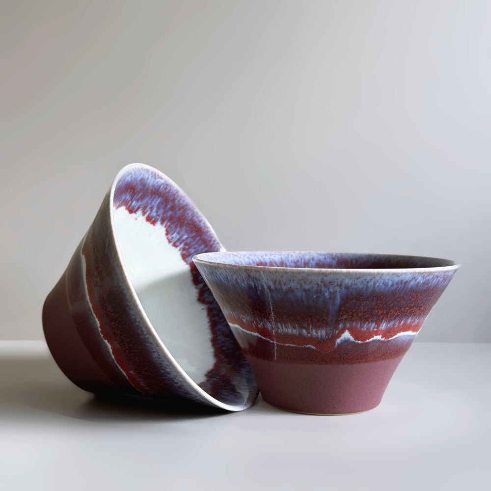 Japanese Mino ware large bowl in dark red/purple glaze. Handcrafted ceramic. Available at Toka Ceramics.